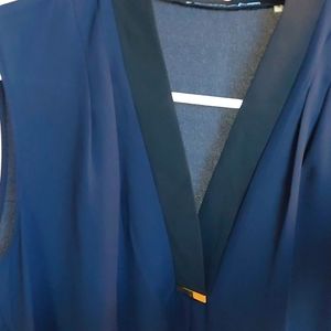 Tahari Sleeveless Navy / Black Blouse with Gold Detail